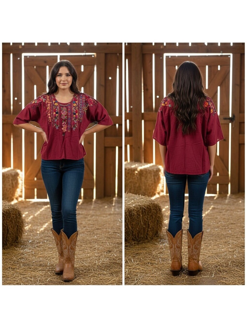 1781 - Johnnie Was Embroidered Cotton Blouse XS - Red -